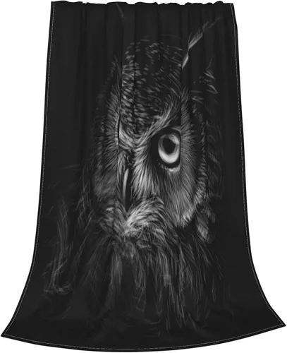 Manta de forro polar de búho negro, suave, ligera, cálida y acogedora manta de felpa para hombres y mujeres, sofá, cama, sillón 60" x 50"