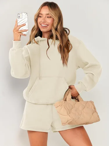 Miniatura 9 de ANRABESS Conjunto de 2 piezas para mujer, sudadera corta con cordón y capucha de gran tamaño, conjunto a juego