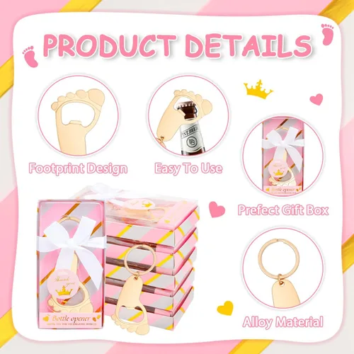 Miniatura 3 de 24 llaveros de pie para bebé, abrebotellas, abrebotellas de pie pequeño, llavero de recuerdo para invitados, baby shower, regalo de regreso para Rosa