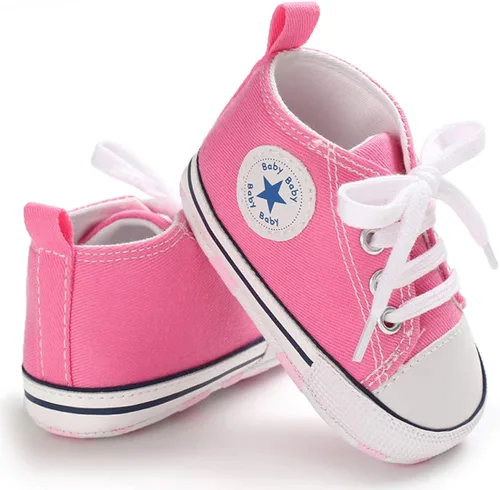 Miniatura 4 de Zapatos de bebé para niñas o niños suaves suela antideslizante para recién nacidos y primeros pasos de estrella tenis caña alta de lona mezclilla