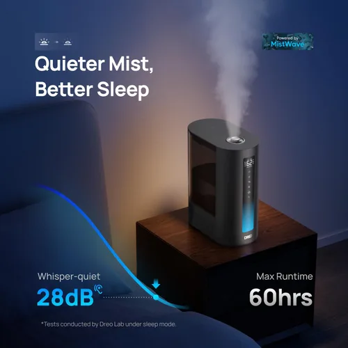 Miniatura 5 de Dreo - Humidificador de 6L para dormitorio, rociada inteligente cálida y fría para habitación grande, tiempo de funcionamiento silencioso de 60 Negro