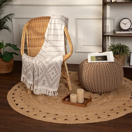 Miniatura 4 de REDEARTH · Puf otomano redondo, tejido a mano, trenzado bohemio, decoración del hogar, puf circular para sala de estar, guardería, dormitorio, sala