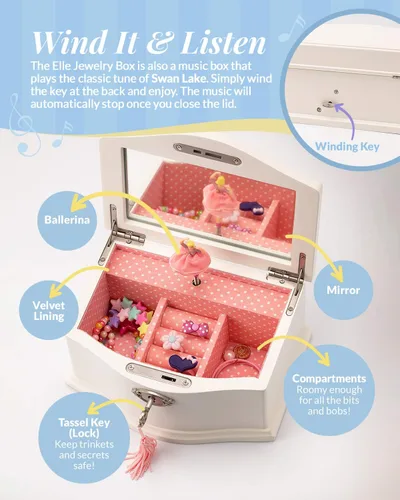 Miniatura 3 de Elle Joyero – Organizador de joyas de bailarina y caja de música de cuerda Swan Lake para niñas y adolescentes, accesorios y almacenamiento