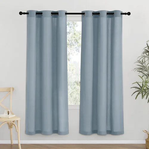 Miniatura 174 de NICETOWN Cortinas de lino natural con textura de lino para dormitorio, mezcla de lino rústica con ojales en la parte superior, semitransparentes