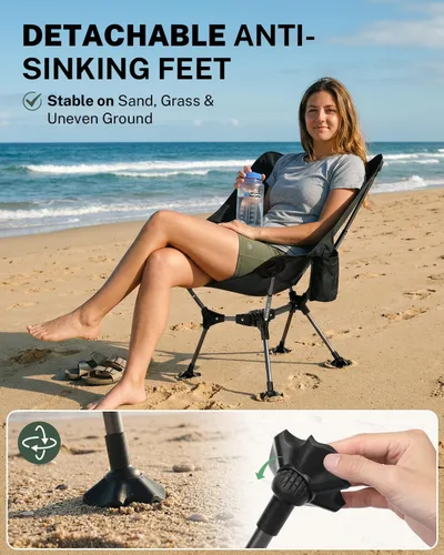 Miniatura 4 de Gonex Silla de camping portátil, silla plegable ligera de 6ª generación con pies antihundimiento, asiento alto de 17.5 pulgadas, capacidad de 330