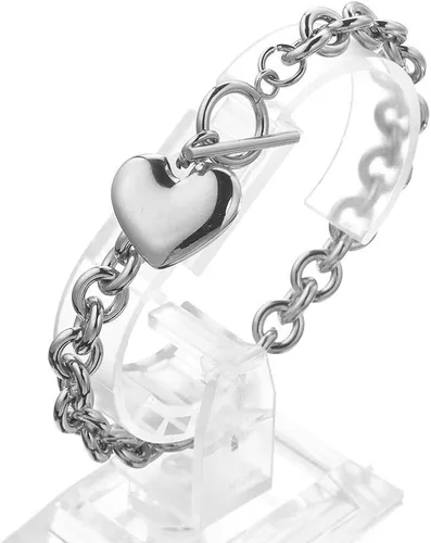 Miniatura 6 de Juego de collar y pulsera con dije de corazón, collar y cadena de acero inoxidable dorado y plateado con dije de corazón con cierre de palanca