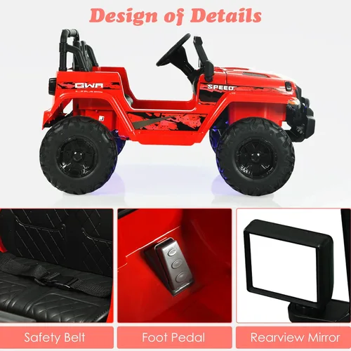 Miniatura 5 de OLAKIDS Camión de paseo para niños, vehículo eléctrico de 12 V con control remoto, automóvil para niños pequeños a batería con música, bocina, 3 Rojo