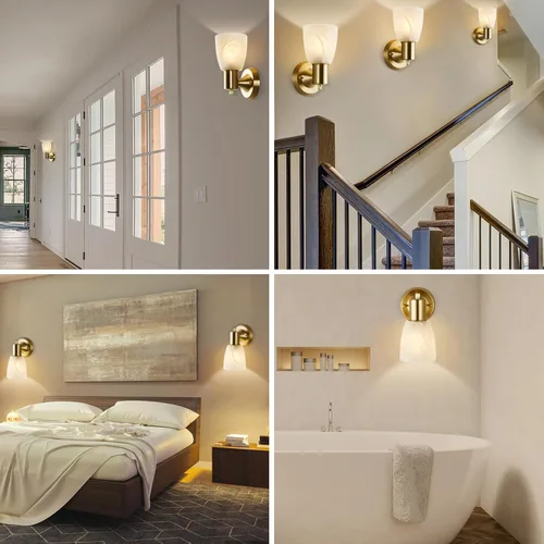 Miniatura 6 de EJIAXIN Juego de 2 apliques de pared, luces doradas de tocador para baño, accesorios de luz de pared modernos con interruptor giratorio, lámpara