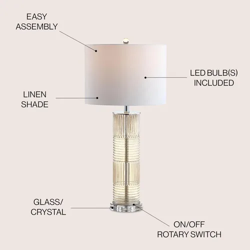 Miniatura 4 de JONATHAN Y Lámpara de mesa de cristal champán y cristal, lámpara de pilar de transición contemporánea para sala de estar, dormitorio, pantalla