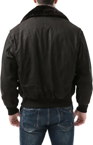 Miniatura 5 de Landing Leathers Chaqueta bomber de cuero G-1 azul marino para hombre (también disponible en tallas grandes y altas)