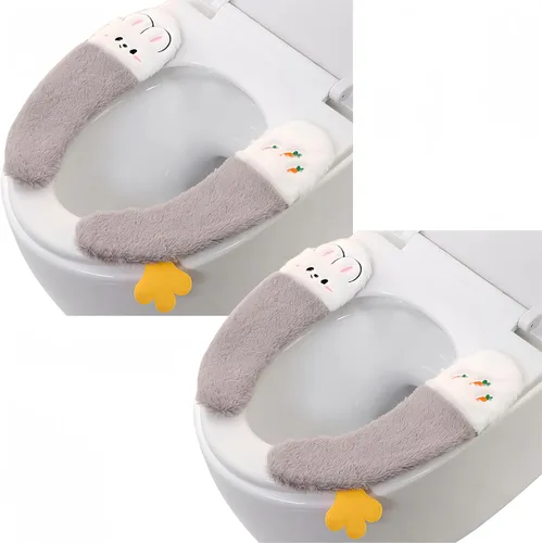 Miniatura 2 de 2 pares de fundas para asiento de inodoro, almohadilla gruesa y pegajosa para asiento de inodoro, bonito asiento de inodoro de invierno, lavable
