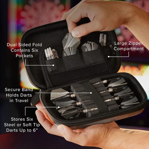 Miniatura 3 de Casemaster Sentinel - Estuche para 6 dardos, sostiene accesorios adicionales, puntas, ejes y vuelos, compatible con punta de acero y dardos de punta