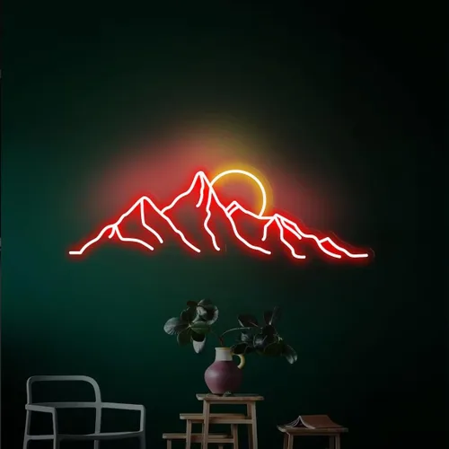 Miniatura 10 de Letrero de neón LED con diseño de montaña y puesta de sol de 18 pulgadas, letrero de neón con diseño de montaña y amanecer, regalos para la oficina