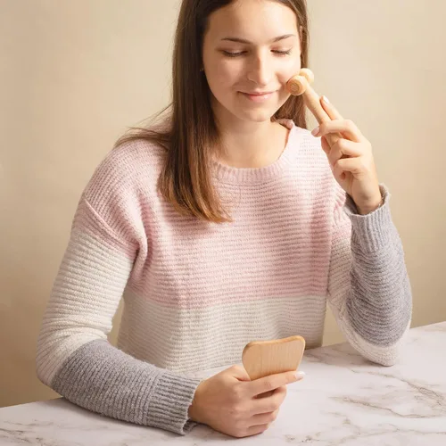 Miniatura 5 de tuuli Rodillo de masaje corporal y facial, rodillo de masaje de madera multifuncional, ayuda a aliviar la tensión muscular y apoyar la salud