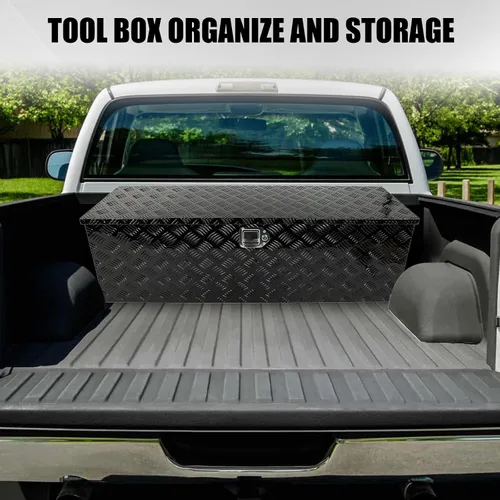 Miniatura 5 de confote Caja de herramientas de 20 pulgadas con rayas de aluminio plateado para cama de camioneta pickup, remolque RV, organizador de almacenamiento