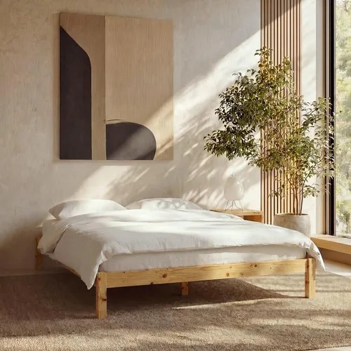 Miniatura 13 de LIFEMENT Marco de Cama de Plataforma Queen Signature de Madera Natural, Sin Ruido, Almacenamiento Debajo de la Cama, No Necesita Somier, Fácil
