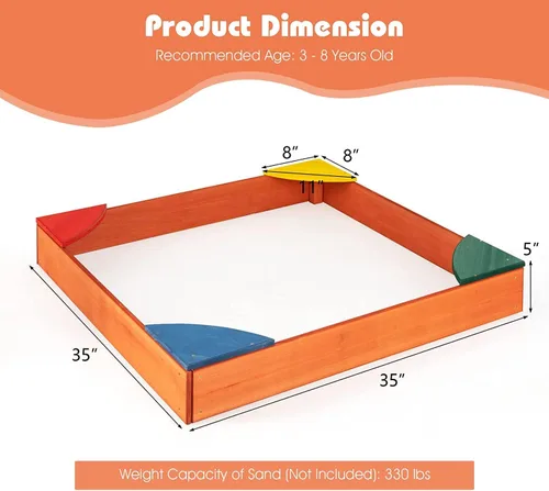 Miniatura 5 de HONEY JOY Caja de arena de madera para niños, pozo de arena sin fondo para exteriores con 4 asientos esquineros integrados, cajas de arena de cedro
