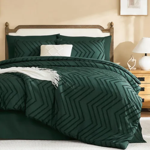 Miniatura 28 de Litanika Juego de ropa de cama con edredón tamaño King con sábanas beige - Juego de 7 piezas en una bolsa, diseño King Chevron copetudo bohemio