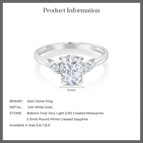 Miniatura 6 de 10K White Gold Forever Classic Created Moissanite by Charles Colvard and White Created Sapphire Women Solitaire Ring 160 Cttw Oval 8X6MM Available