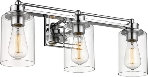 Miniatura 9 de HWH - Lámpara de tocador cromada con 5 luces sobre espejo, lámpara de pared moderna para baño, 37 pulgadas, acabado cromado, 5HLT63B-5W CH