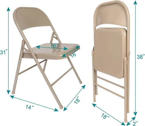 Miniatura 3 de VECELO Juego de 4 sillas plegables de metal, marco de acero con doble bisagra, fácil de plegar y apilar, para oficina, cocina, comedor, boda, patio