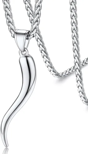 FaithHeart Collar con colgante de cuerno italiano para mujeres y hombres, chapado en platanegrooro, acero inoxidable, collar de cornicello, cadenas