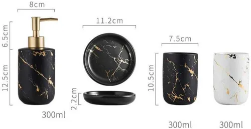 Miniatura 7 de Juego de accesorios de baño, 4 piezas/juego de accesorios de baño de cerámica de lujo, dispensador de jabón/loción, vaso de baño, jabonera