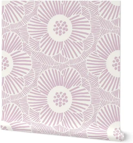 Spoonflower Papel tapiz autoadhesivo de 6 x 2 pies - Florals Blooms Cream Mauve Flower Pale Home Flowers Midcentury Modern Custom Removable Wallpaper