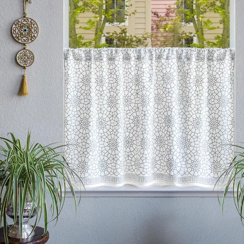 Miniatura 20 de Saffron Marigold Cortinas de Algodón de Media Cocina para Ventanas Pequeñas, Baño y Café Estampadas a Mano con Bloque Moonlit Taj - Diseño Bohemio