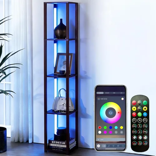 Miniatura 13 de RGBCW - Lámpara de pie LED inteligente y moderna con sincronización de música, lámpara de estante de esquina que cambia de color, lámpara de pie
