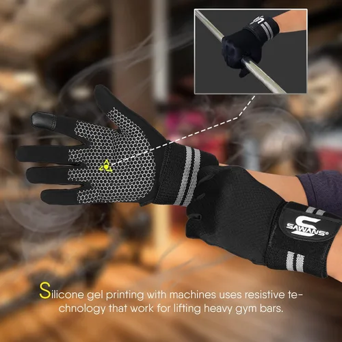 Miniatura 3 de SAWANS Guantes de levantamiento de pesas Gimnasio Entrenamiento Fitness Muñequera Soporte Hombres Mujeres Guantes sin dedos Pantalla táctil de dedo