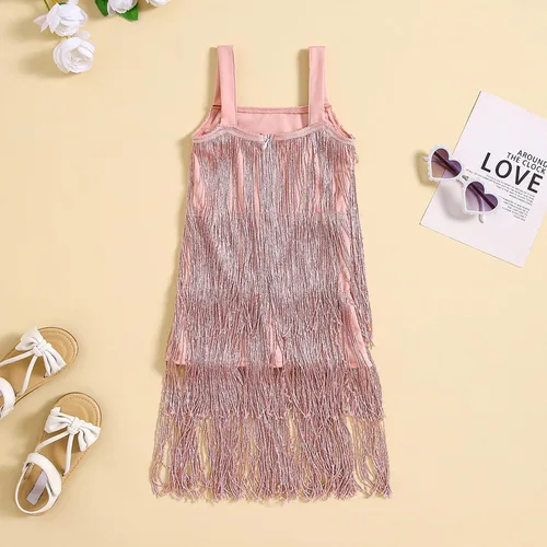 Miniatura 3 de Vestido de lentejuelas para niños, vestido sin mangas con borlas brillantes, vestido de baile latino para fiesta, vestido de baile latino, 1-6T