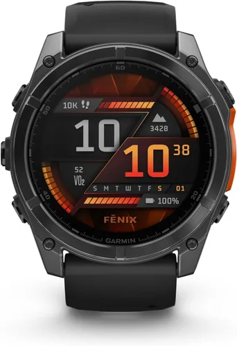 Miniatura 2 de Garmin Fenix 8 AMOLED Premium Multisport GPS Smartwatch gris pizarra con banda de silicona negra, linterna LED incorporada, paquete de reloj
