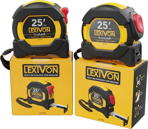 Miniatura 8 de LEXIVON [Paquete de 2] Cinta métrica de 25 pies/7,5 m, DuaLock y AutoLock Hoja de 1 pulgada de ancho con revestimiento de nailon, acabado mate