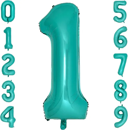 Miniatura 9 de Globos de color verde azulado con el número 0 de 40 pulgadas, globos grandes de papel de aluminio azul turquesa para mujer, decoraciones