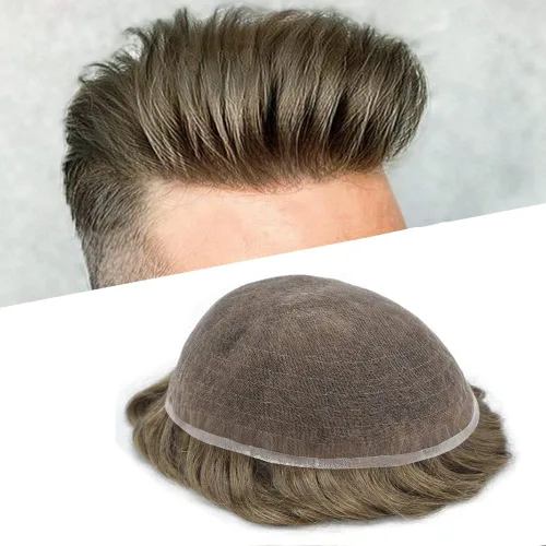 Miniatura 15 de Extensiones de cabello suizo completo para hombre, sistema de reemplazo de cabello humano europeo para hombres
