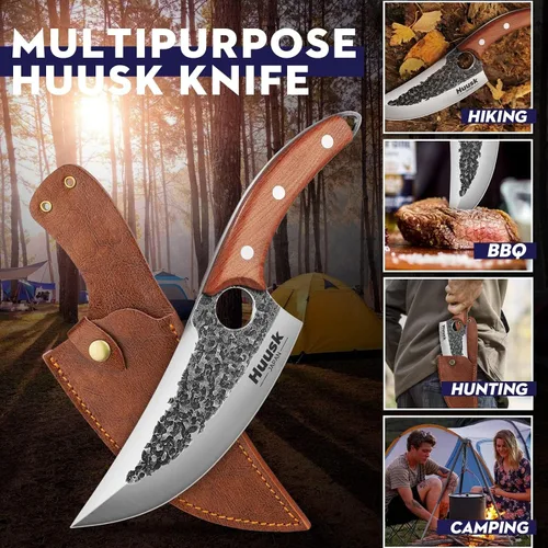 Miniatura 6 de Huusk Knife Japan Kitchen - Cuchillos vikingos mejorados con funda, cuchillo de carnicero forjado a mano para cortar carne, cuchillos de chef