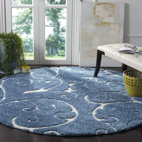 Miniatura 88 de SAFAVIEH - Alfombra de la Colección Florida Shag - 5' redonda, gris y azul claro, diseño de pergamino, sin deshilachado y fácil de limpiar, pelo