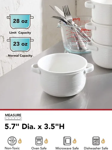 Miniatura 4 de LE TAUCI Cuencos para sopa con asas - 28 oz de cerámica sin plomo para sopa de cebolla francesa, aptos para horno y microondas, diseño resistente al