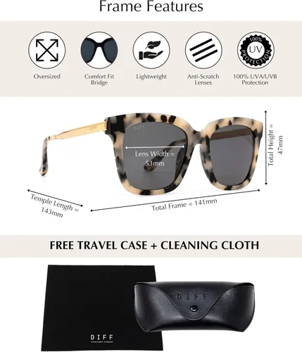 Miniatura 3 de DIFF Bella Designer - Gafas de sol cuadradas de gran tamaño para mujer, 100% protección UVAUVB, colores de moda de moda Tortoise