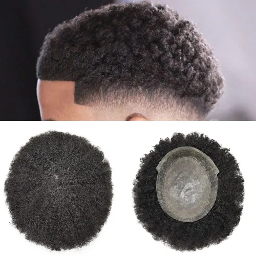 Miniatura 7 de Afro Toupee para hombres negros, inyección de poliuretano, línea capilar natural, 8 x 10 pulgadas, unidad de cabello negro para hombres, 100 %