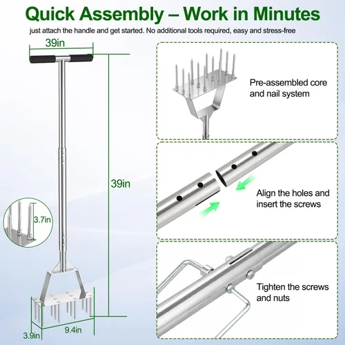 Miniatura 2 de Aireador de césped Herramienta de aireación de púas, herramienta aireadora de césped de acero inoxidable con 12 picos, aireadores de césped manuales