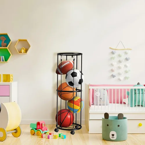 Miniatura 6 de RunNico Bastidores verticales columnares de bolas - Soporte de baloncesto rodante de 40 x 13.2 pulgadas, soporte de pared para almacenamiento