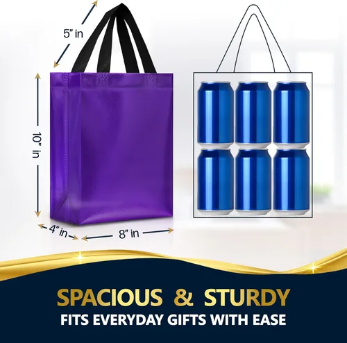 Miniatura 3 de Nush Nush Bolsas de regalo moradas de tamaño mediano – Juego de 12 bolsas de regalo reutilizables moradas con asas – Bolsa de regalo perfecta