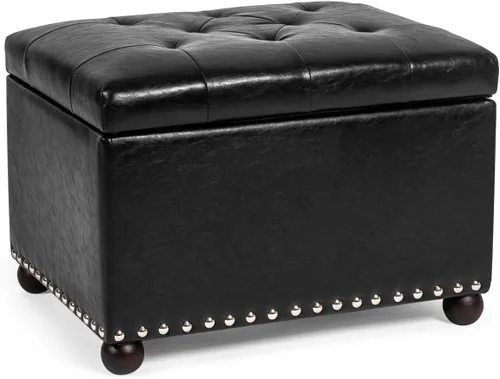 Miniatura 11 de Adeco Banco otomano de almacenamiento moderno de 24 pulgadas, reposapiés rectangular tapizado de piel sintética para sala de estar y dormitorio