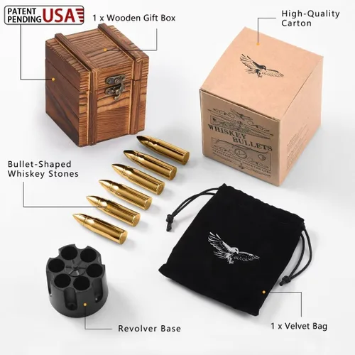 Miniatura 3 de Regalos para hombres, papá, día del padre, regalo de cumpleaños de hija, hijo, esposa, niños, piedras de whisky con caja de madera, ideas únicas Oro