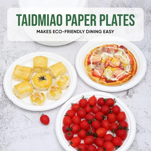 Miniatura 7 de TaidMiao Platos de Papel de 9 Pulgadas Paquete de 100 - Vajilla 100% Compostable Platos Desechables Resistentes a Fugas y Grasa para Fiestas