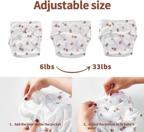 Miniatura 3 de HappyFlute 9 Juegos de Pañales de Tela de Bolsillo para Recién Nacido Talla Única Ajustables Reutilizables para Bebés Niños y Niñas