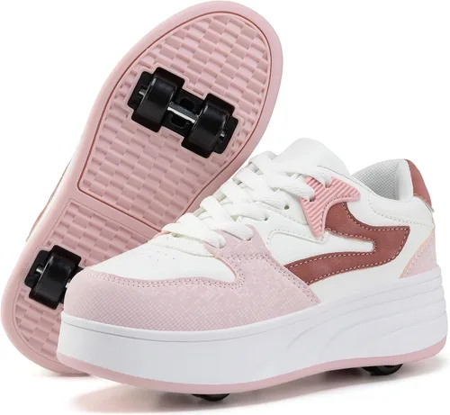 Miniatura 9 de Zapatillas de patinaje con ruedas desmontables para niños y niñas, calzado deportivo blanco/caqui