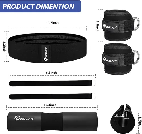 Miniatura 5 de NEALFIT Juego de almohadillas para pesas para sentadillas, estocadas y empujes de cadera, almohadilla protectora de cuello y hombro, barras Negro